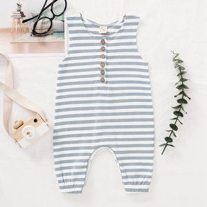 Cotton Blue & White Striped Button Jumper